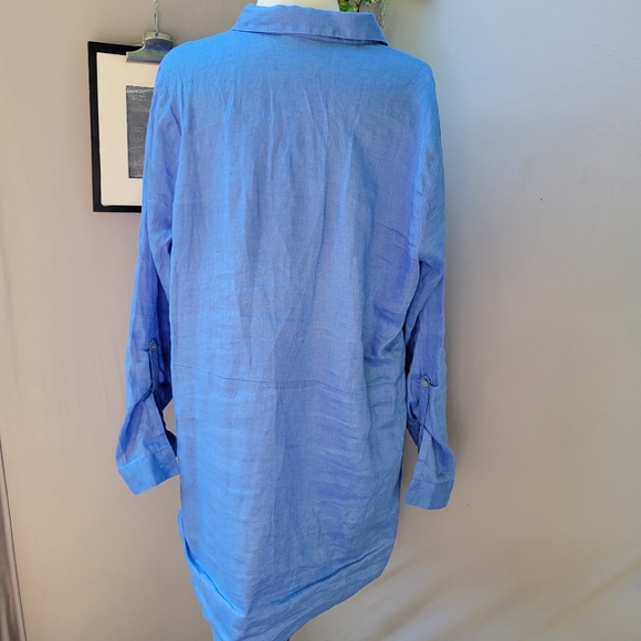 J. Jill Love Linen Tab-Sleeve 100% Linen Tunic Top Blue Ginger M - Picture 3 of 13